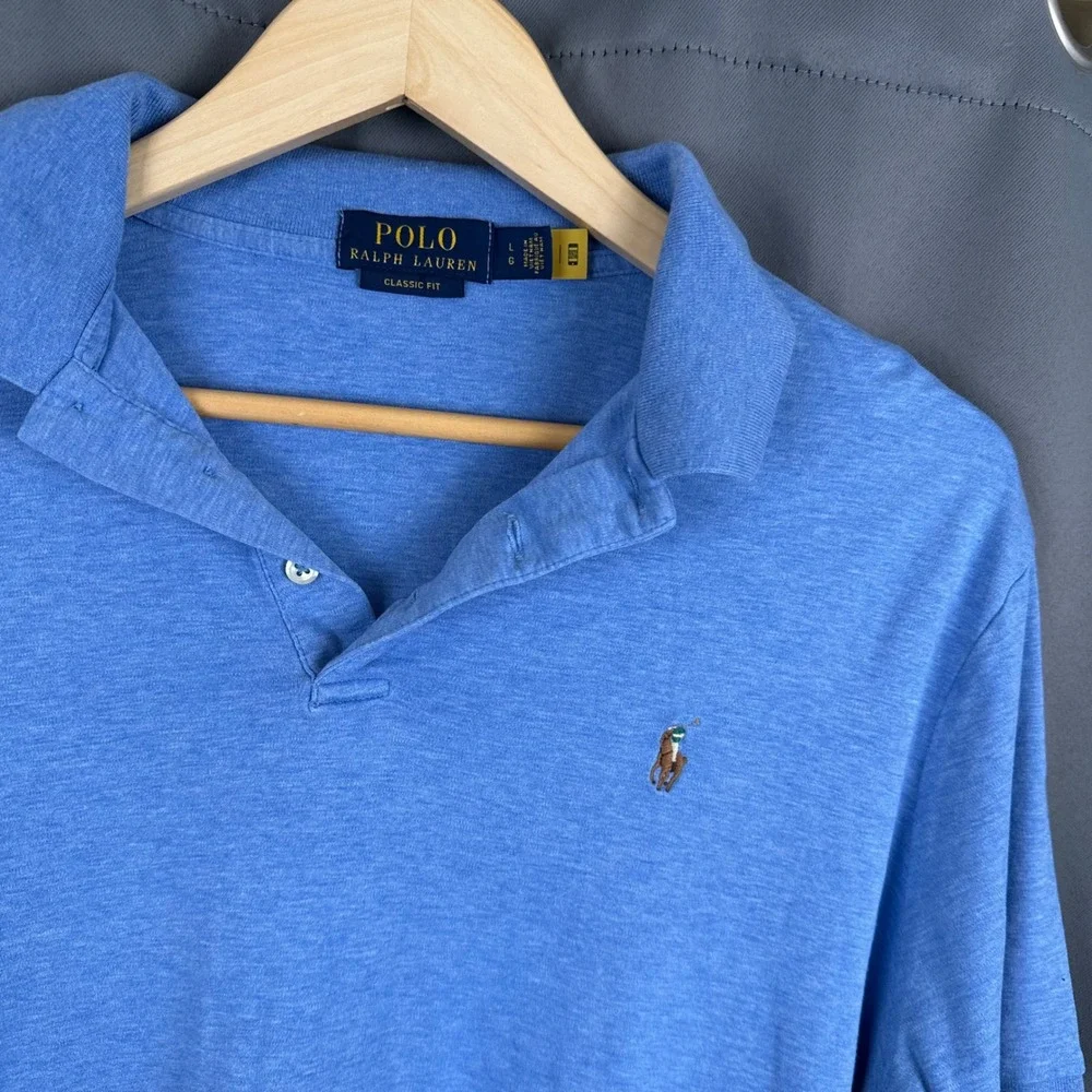 Polo Ralph Lauren Mens Large Blue Heather Classic Fit Short Sleeve Polo Shirt
